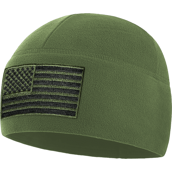 Temple Tape Winter Beanie Hat - American Flag Fleece Watch Cap - Multi Season Hats for Men - Mens Army Beanies - OD Green - One Size