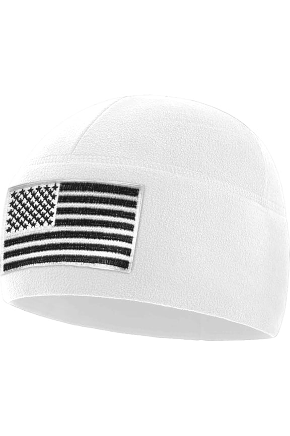 Winter Beanie Hat - American Flag Fleece Watch Cap - Multi Season Hats for Men - Mens Army Beanies - White - XL