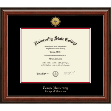 Temple University College of Education Diploma Frame, Document Size 14" x 11"