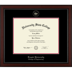 Temple University College of Engineering Diploma Frame, Document Size 14" x 11"