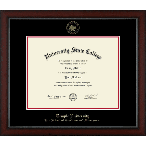 Temple University Fox School of Business and Management Diploma Frame, Document Size 14" x 11"
