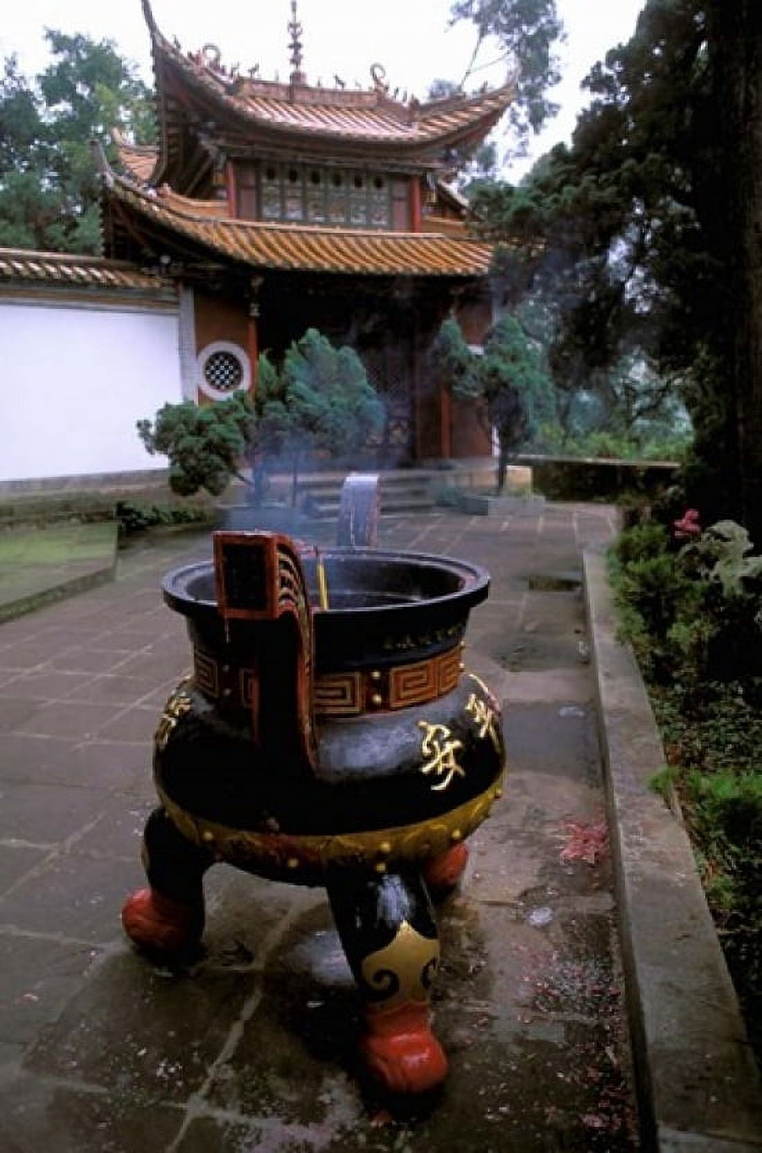 Temple and Incense Burning Bamboo Village Kunming Yunnan Province China Canvas Art - Bill Bachmann DanitaDelimont (12 x 17)