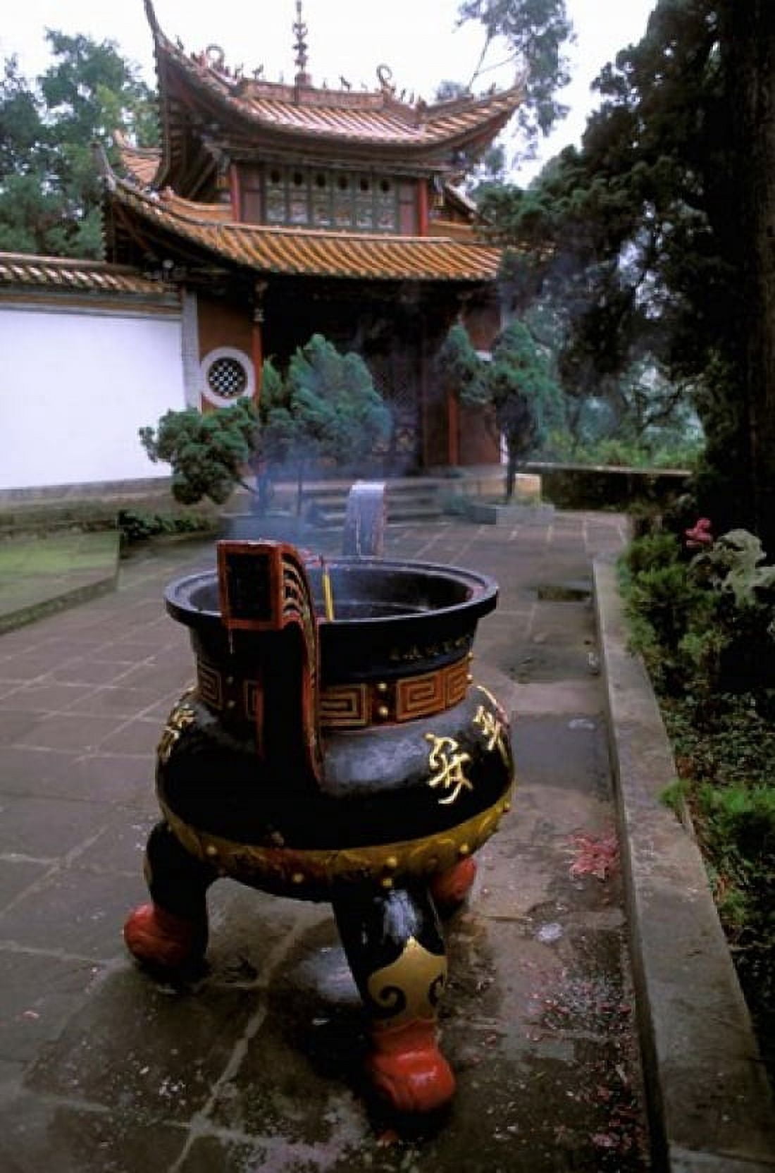 Temple and Incense Burning Bamboo Village Kunming Yunnan Province China Canvas Art - Bill Bachmann DanitaDelimont (24 x 36)