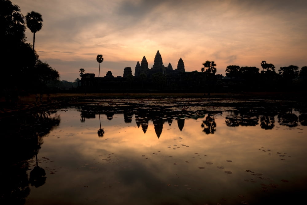 Temple at the lakeside Angkor Wat Angkor Thom Siem Reap Angkor Cambodia Canvas Art - Panoramic Images (27 x 9)