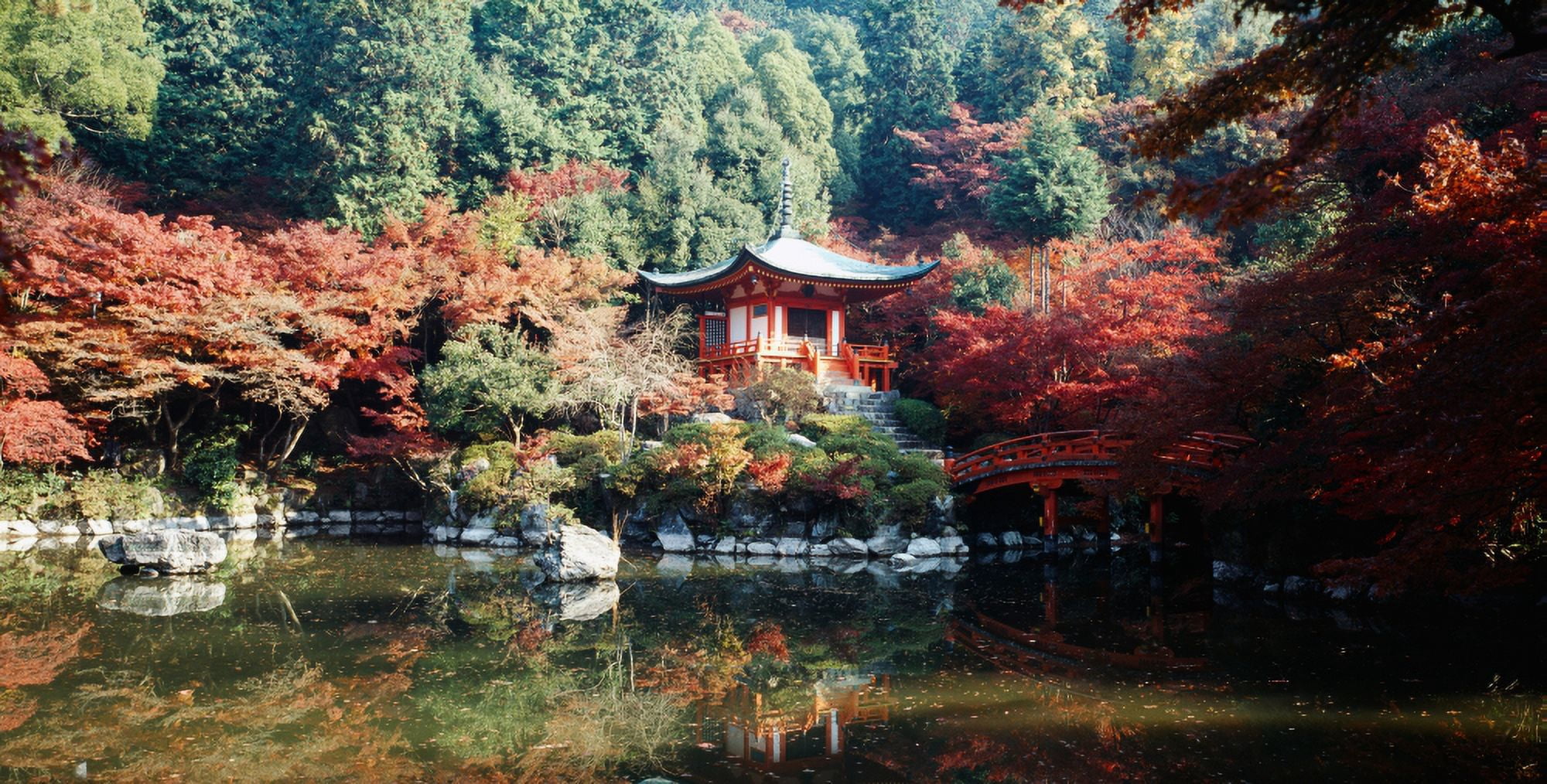 Temple behind a pond Daigo-Ji Temple Kyoto City Kyoto Prefecture Kinki Region Japan Canvas Art - Panoramic Images (9 x 27)