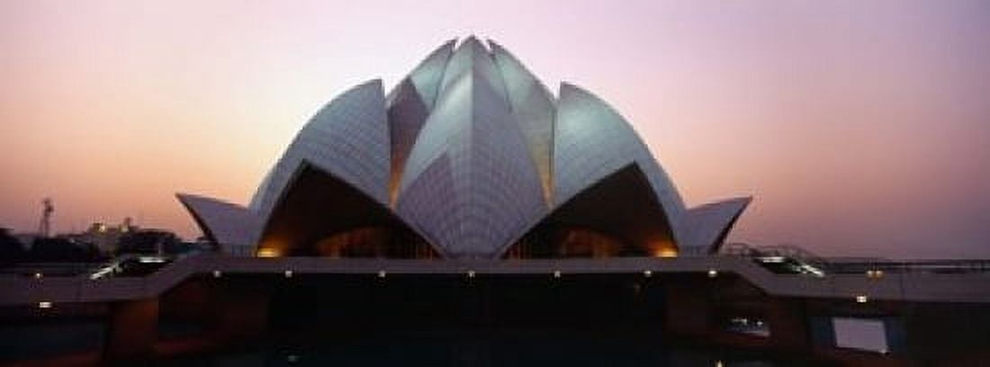 Temple lit up at dusk Lotus Temple Delhi India Canvas Art - Panoramic Images (18 x 7)