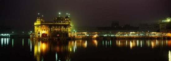Temple lit up at night Golden Temple Amritsar Punjab India Canvas Art - Panoramic Images (36 x 13)