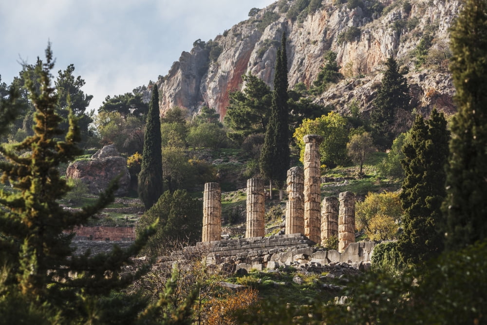 Temple of Apollo Delphi Greece Canvas Art - Reynold Mainse Design Pics (19 x 12)