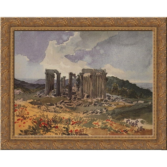 Temple of Apollo in Phigalia 24x20 Gold Ornate Wood Framed Canvas Art by Karl Bryullov