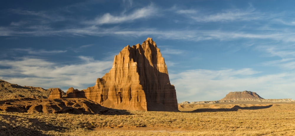 Temple of the Sun Formation Cathedral Valley Capitol Reef National Park Utah USA Canvas Art - Panoramic Images (27 x 9)