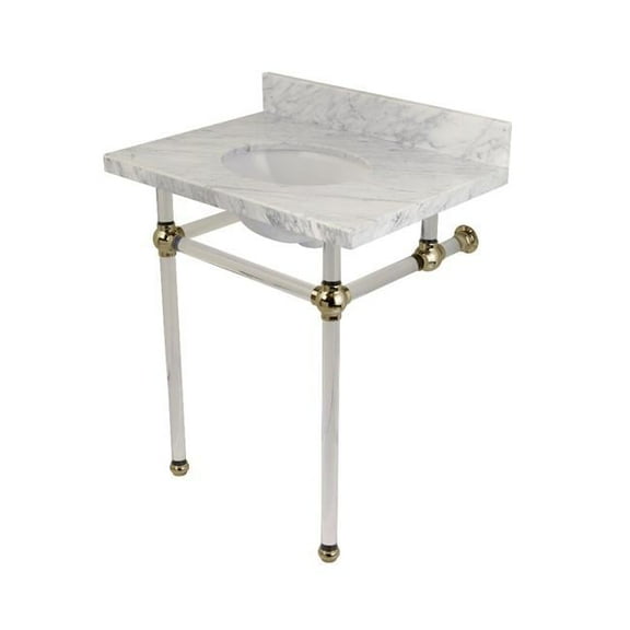 Templeton Bathroom Console Vanity with Acrylic Pedestal, Carrara Marble & Polished Nickel - 30 x 38 x 22 in.