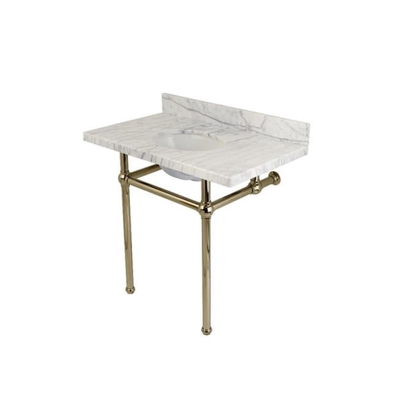 Templeton Bathroom Console Vanity with Brass Pedestal - Carrara Marble & Polished Nickel