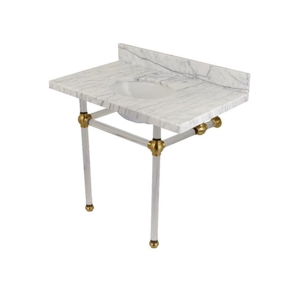 Templeton Carrara Marble Bathroom Console Vanity with Acrylic Pedestal  Carrara Marble/Brushed Brass