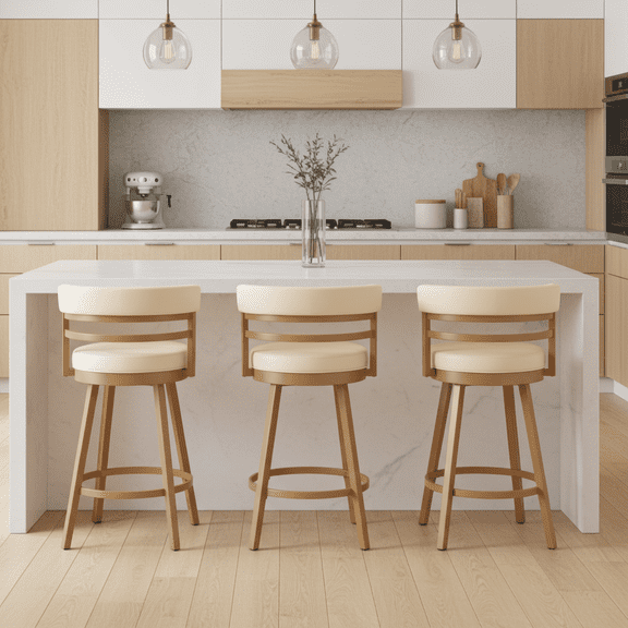 Tempo Furniture Camden 26" Swivel Counter Height Stool - Velvet Gold Metal Finish / Alabaster Cream Leatherette - By Furnish Theory