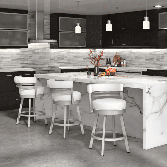 Tempo Furniture Seaside Swivel 26" Counterstool Counter Stool Opaque Light Powder Coat Finish & Aspen Pure White Vinyl by Furnish Theory (1 Piece)