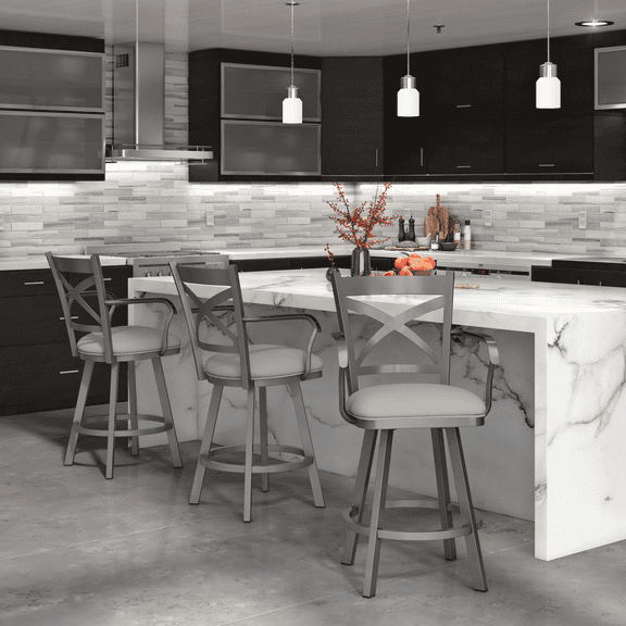 Tempo Furniture Wellington Swivel 26" Counterstool Counter Stool w/ Arms Flintrock Gray Powder Coat Finish & Dillon Steel Vinyl by Furnish Theory (1 Piece)