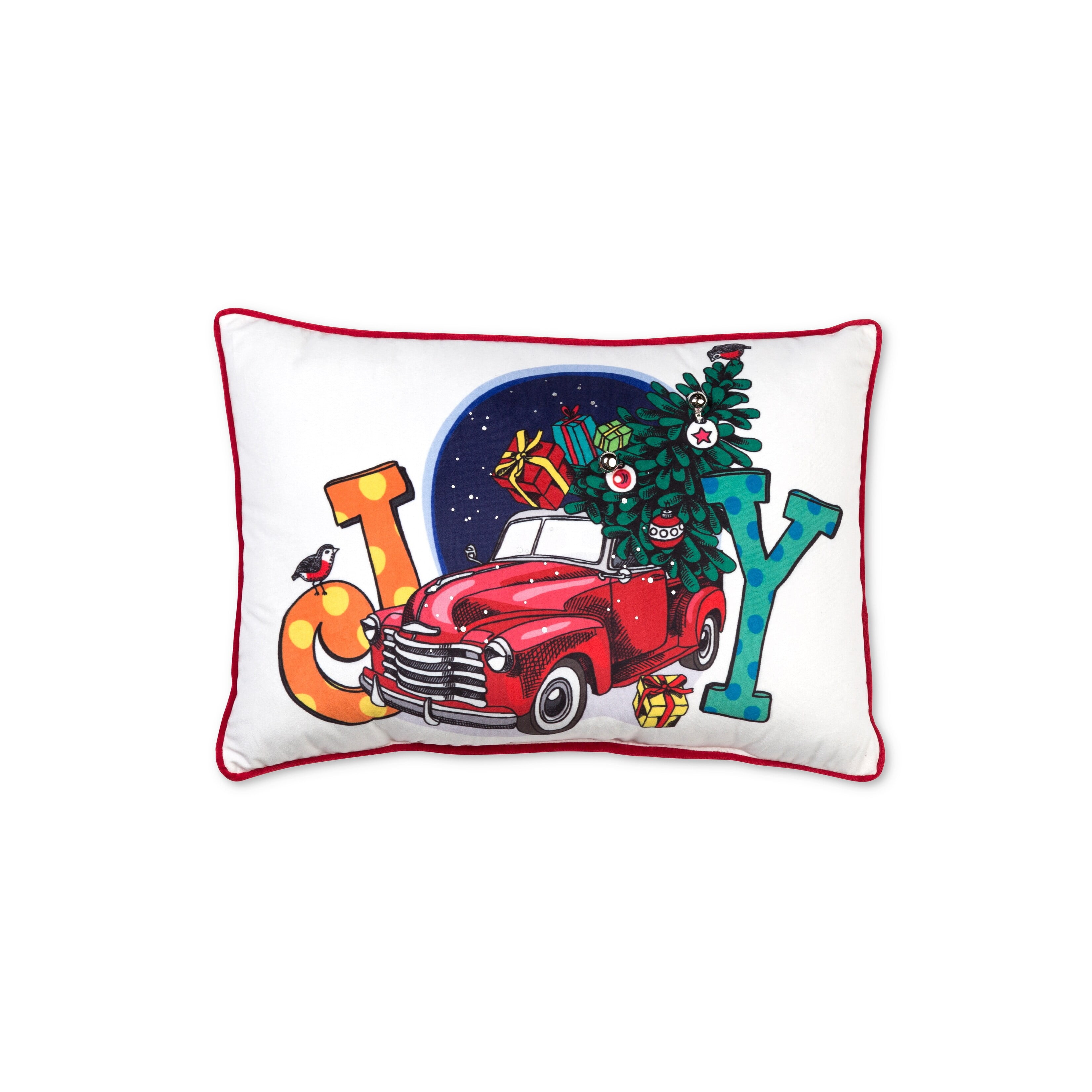 Holiday Joy Red Truck and Tree Lumbar Pillow