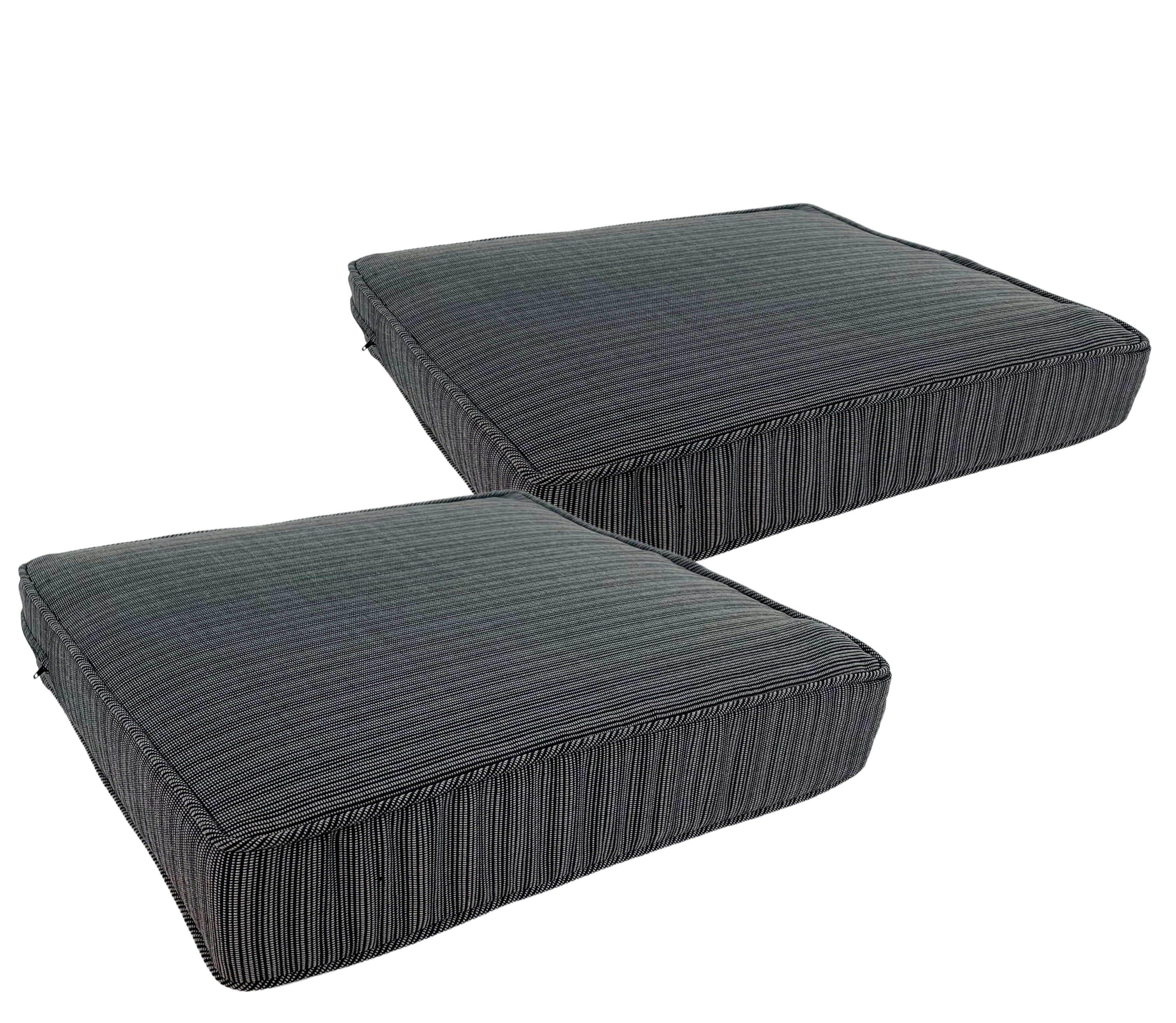 Black Ribbed Polyester Square Dining Chair Cushions Set of 2