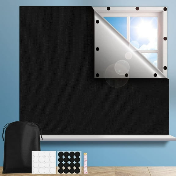 Temporary Blackout Blind Self-Adhesive Pleated Blinds Half Blackout Window Curtains for Kitchen Bathroom Balcony Shades for Coffee/Office Window(39" W x 57" L)