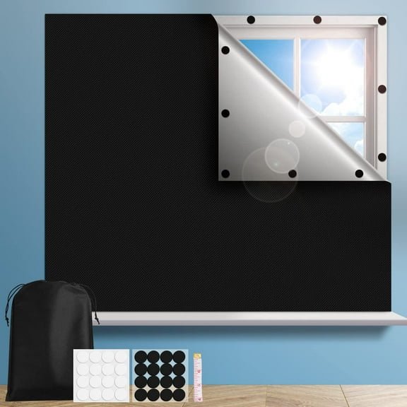 Temporary Blackout Blind Self-Adhesive Pleated Blinds Half Blackout Window Curtains for Kitchen Bathroom Balcony Shades for Coffee/Office Window(39" W x 79" L)