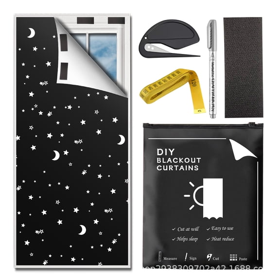 Temporary Blackout Curtains 40" x 57", 100% Blackout Shades for Window, Portable Black Out Blinds with Hook & Loop Stickers,tape measure,pen,Cutter, No Drill, UV Protect Black Out Window Shades