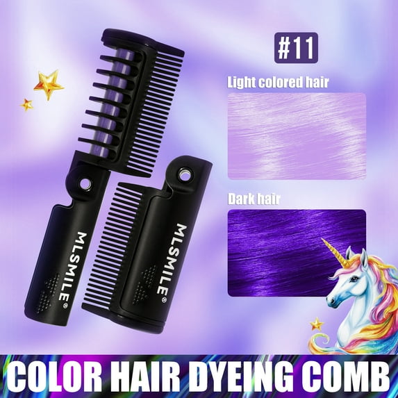 Temporary Color Hair Dyeing Comb, Disposable Folding Hair Dye Comb, Washable Highly Pigmented Easy to Dye for Birthday Christmas Festivals DIY Party