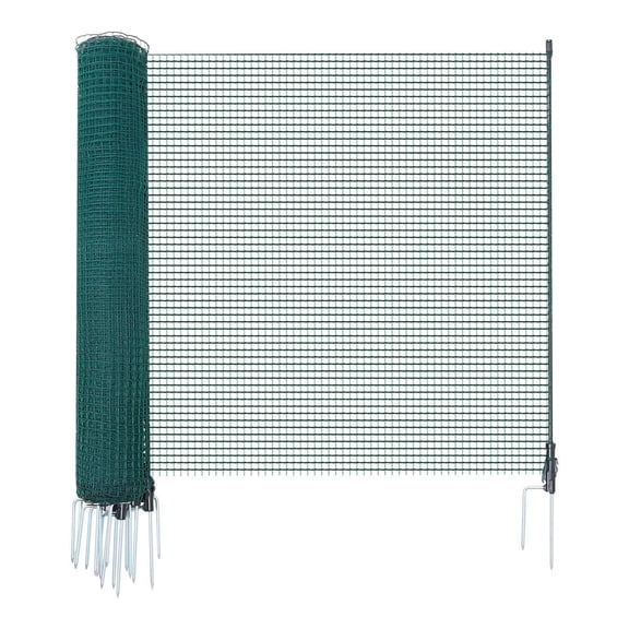 Temporary Fence 3x49.2 FT Plastic Mesh with Posts Double Spike Stakes Guy Ropes for Dogs Chickens Plants Garden Yard Safety Netting