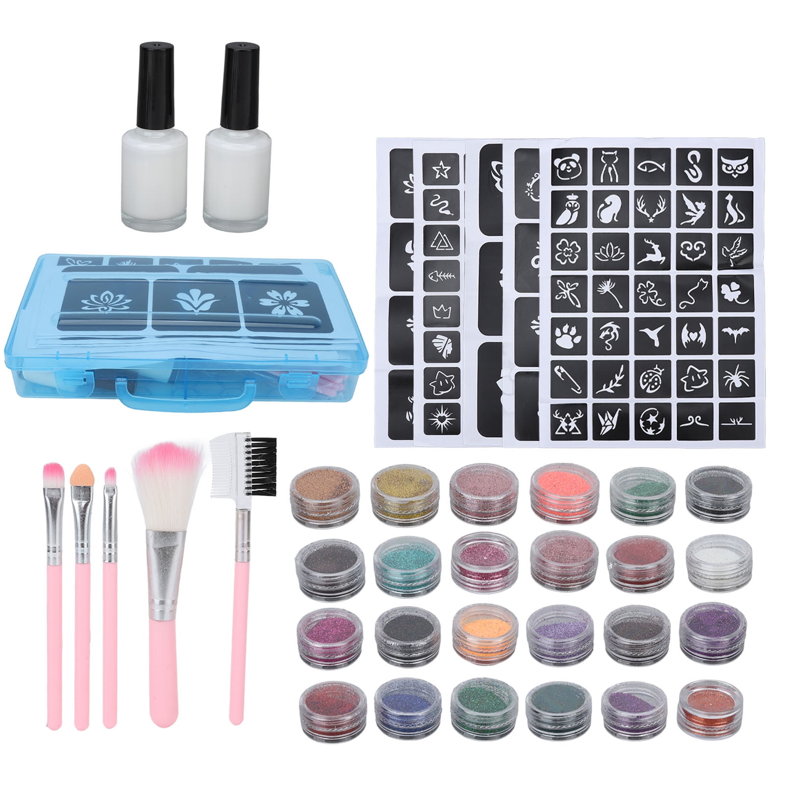 Temporary Glitter Tattoos Kit 24 Colors Face Body Art Painting Kit for