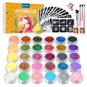 Bledras 30 Colors Glitter Tattoos Kit for Kids,147 Stencil, 4 Brush, Gifts for Girls Boys Festival
