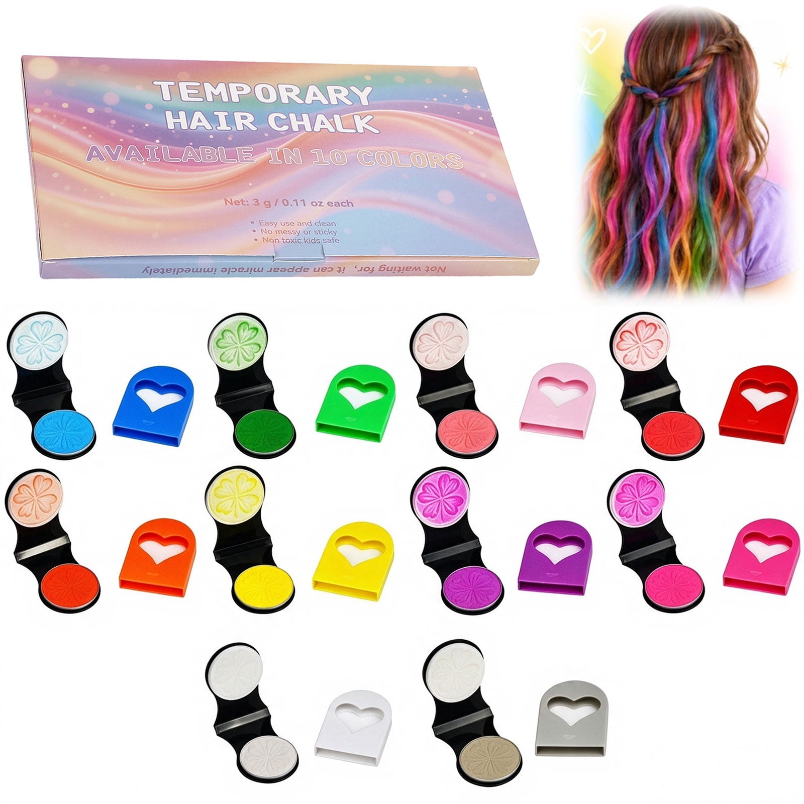 Temporary Hair Chalk Applicator Set, Washable Hair Color Clamp-On ...