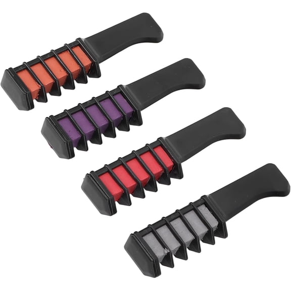 Temporary Hair Chalk, Professional Hair Chalk Comb Compact 4pcs Washable Safe Mild for Women Girls for Bar Party for Friends Gathering(orange+ purple+grey+rose red)