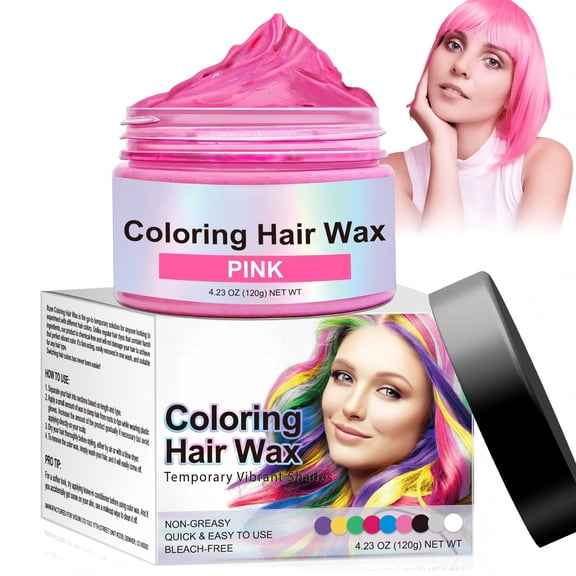 Temporary Hair Color, Hair Color & Styling Wax, Easy to Color & Wash, Safe Formula, 4.23 oz - Pink