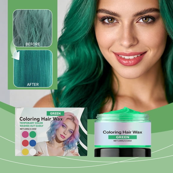 Temporary Hair Color Wax, Washable Hair Dye for Men & Women, Natural Instant Hair Wax Color for DIY Party Styling & Temporary Color, 3.53 Oz (Green)