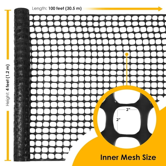 Temporary Plastic Fence 48 Inch x 100 Feet Roll for Yard, Garden, Dogs, Deer, Snow, Poultry