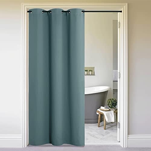 Temporary Portable Curtains for Sidelight Door, Insulating Privacy Soundproof Bifold Doors for Sliding Closet Doorway Entrance Hallway (1 Piece, 5ft Wide x 8ft Long, Greyish Blue)