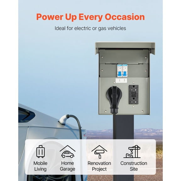 Temporary Power Outlet Panel 20 30 Amp RV EV Electrical Outlet Panel with NEMA 30 Amp GFCI 20 Amp Receptacle Installed Pre-Wired IP54 Weatherproof Box for RV Camper Car Travel Motorhome