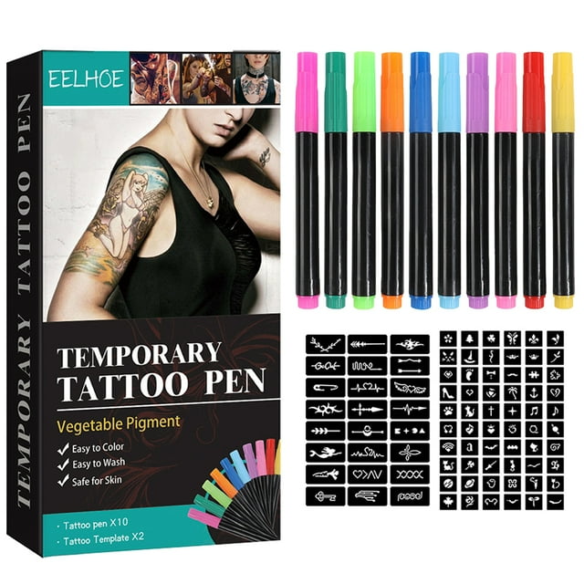 SkinSafe Temporary Tattoo Ink Kit with Easy Clean Pens for Body Art