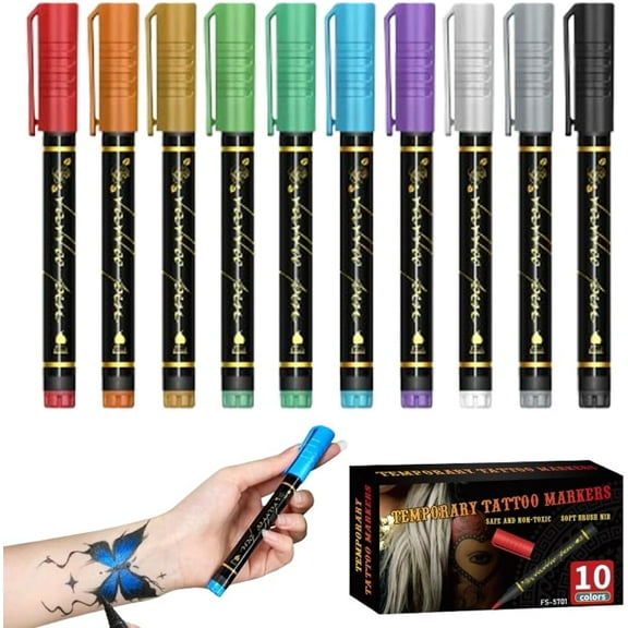 Temporary Tattoo Markers , 2026 New Temporary Tattoo Marker Pen Set, Waterproof Body Art & DIY Creativity Halloween Decorations(1pc)