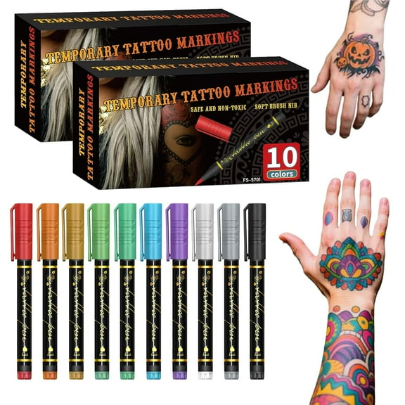 Temporary Tattoo Markers , 2026 New Temporary Tattoo Marker Pen Set, Waterproof Body Art & DIY Creativity Halloween Decorations(2pcs)