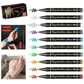 Temporary Tattoo Markers Set-10-Color Body Art Pens, Erasable Waterproof Metallic Luster Tattoo Pens Kit, Body Paint Markers for Bold Designs with Dual Tips for Festivals (1 set of 10 colors)