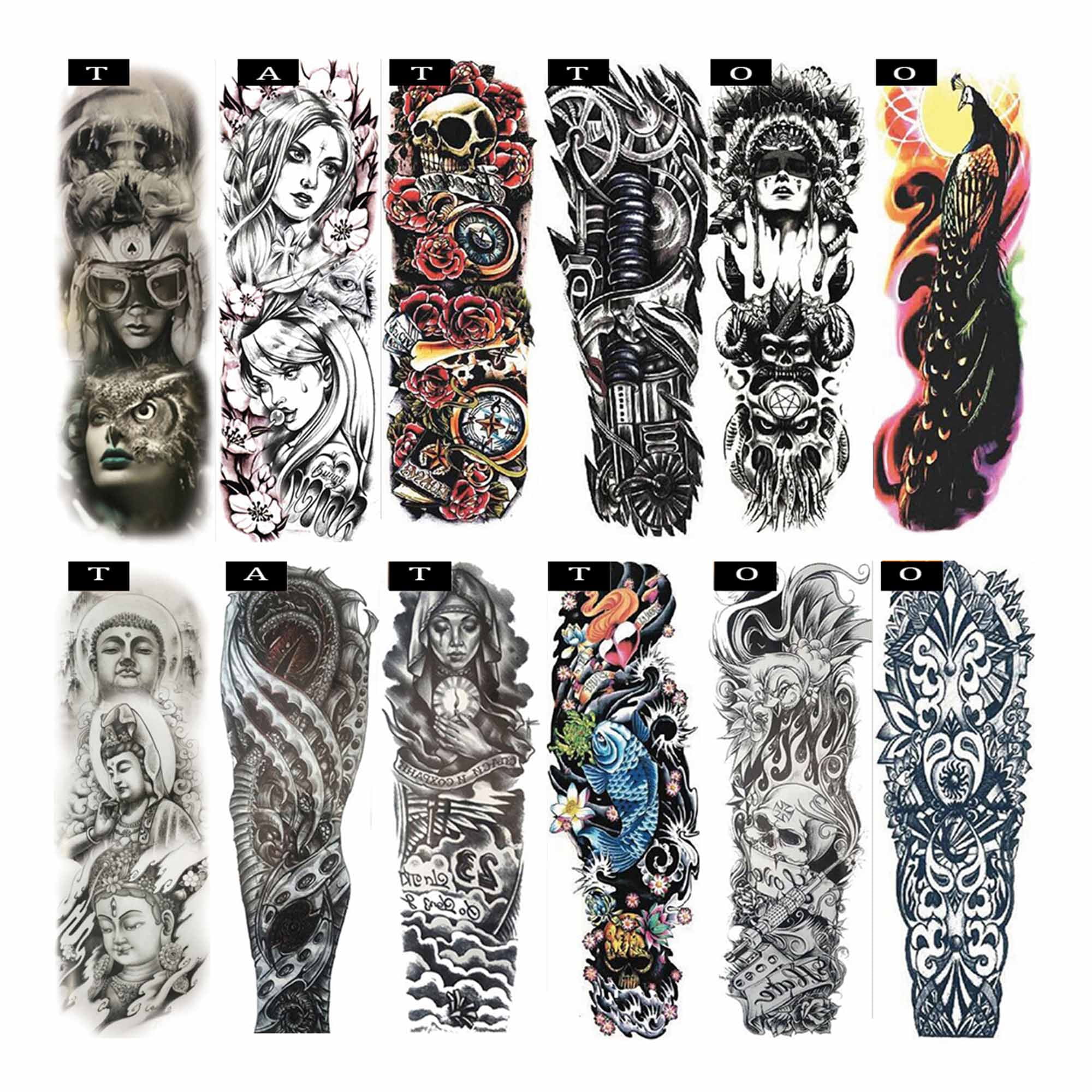 Temporary Tattoos Adult Women Pinkiou Full Arm Fake Tattoos Stickers 12 ...