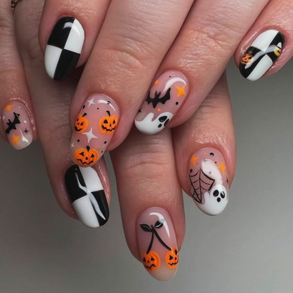 Temporary Wear Press On Manicure Nails Tips Halloween ABS False Nails Set for Dress Up Looks, Party Photo Use, October