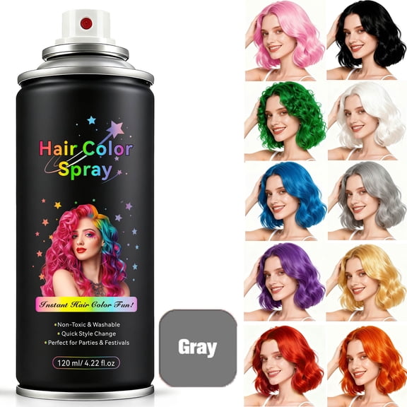 Temporay Hair Color Spray, Gray - Instant Hair Color Dye, Washable Hair Dye Spray for Women Men Kids Party DIY Cosplay ,120ml/4.22floz