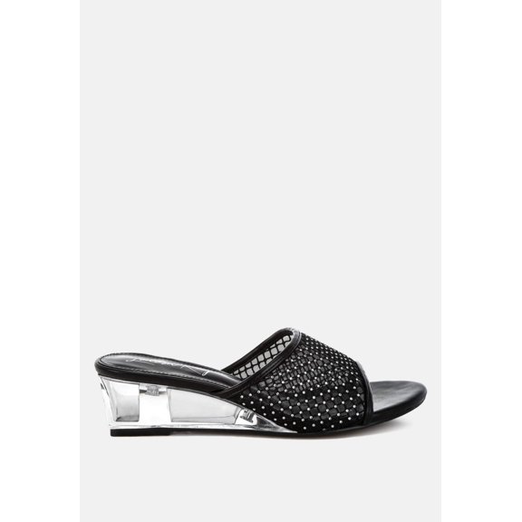 Tempra Mesh Clear Heel Wedge Sandals