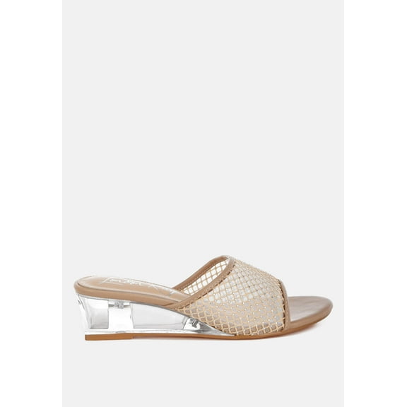 Tempra Mesh Clear Heel Wedge Sandals