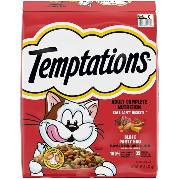 Temptations Adult Dry Cat Food Block Party Bbq Flavor, 13.5 Lb Bag