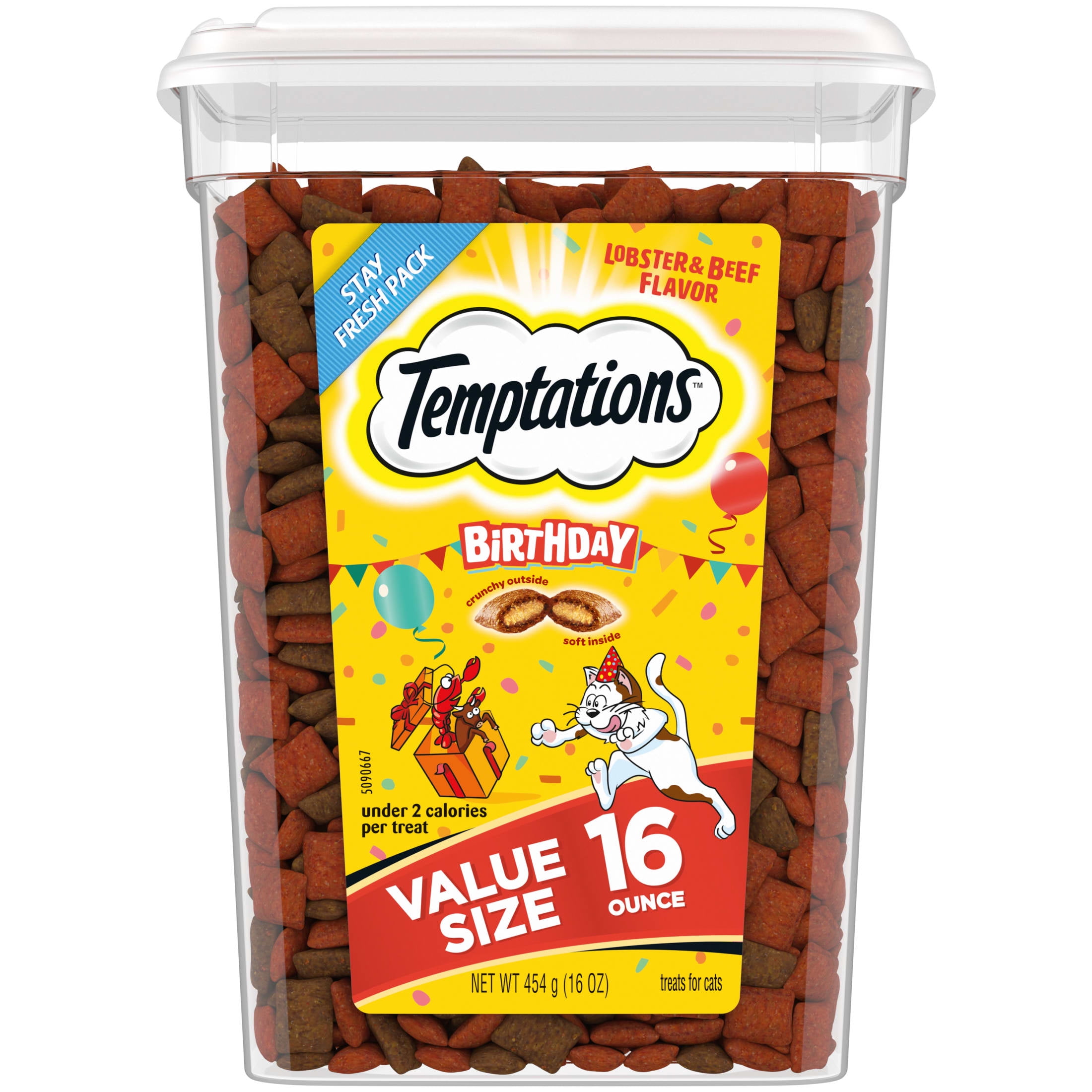 Temptations Birthday Lobster And Beef Flavor Dental Treats For Cats, 16 Oz Tub