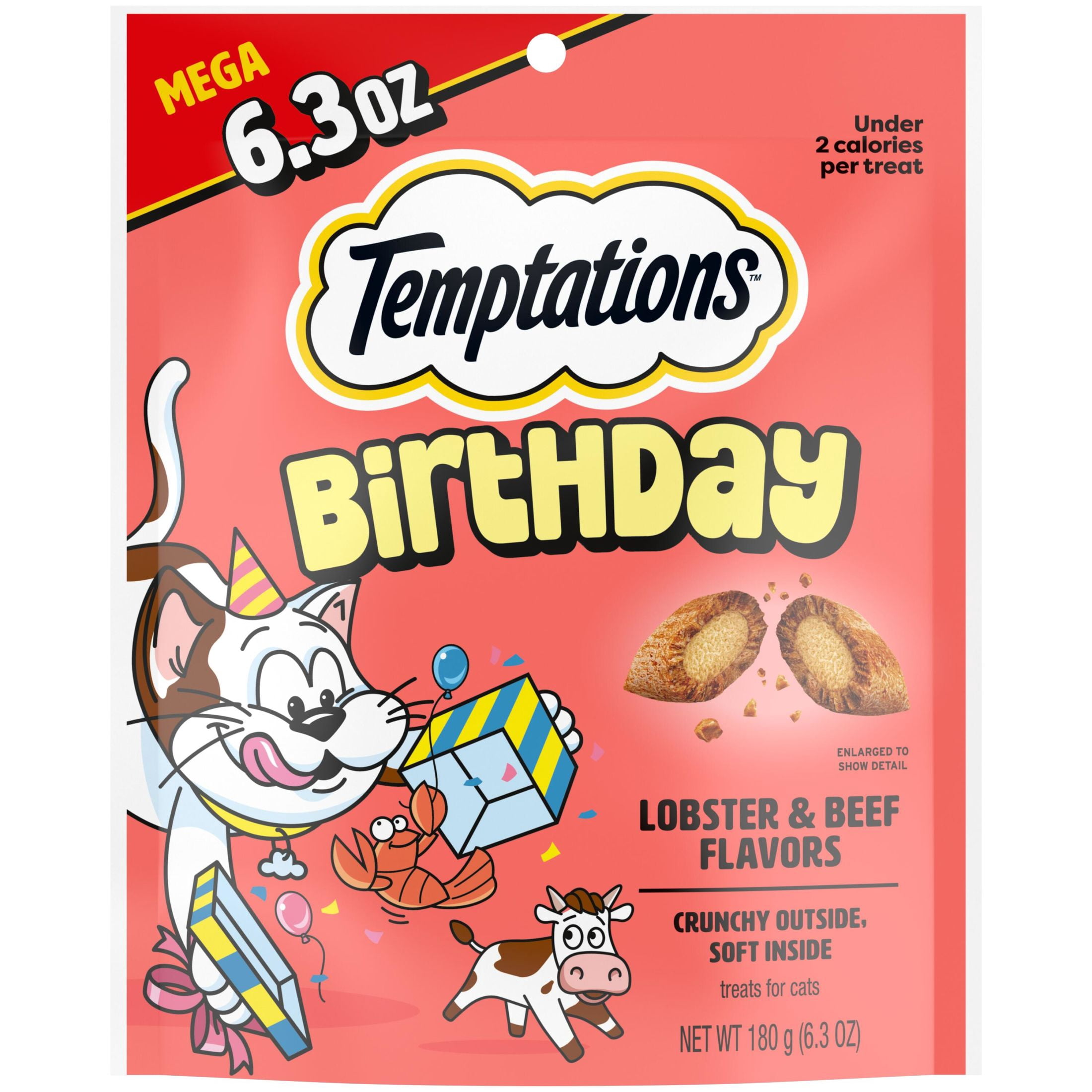 Temptations Birthday Lobster & Beef Flavor Crunchy & Soft Cat Treats, 6.3 oz Pouch