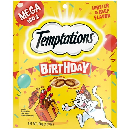 Temptations Birthday Lobster and Beef Flavor Crunchy Soft Treats for Cats, 6.3 oz Pouch