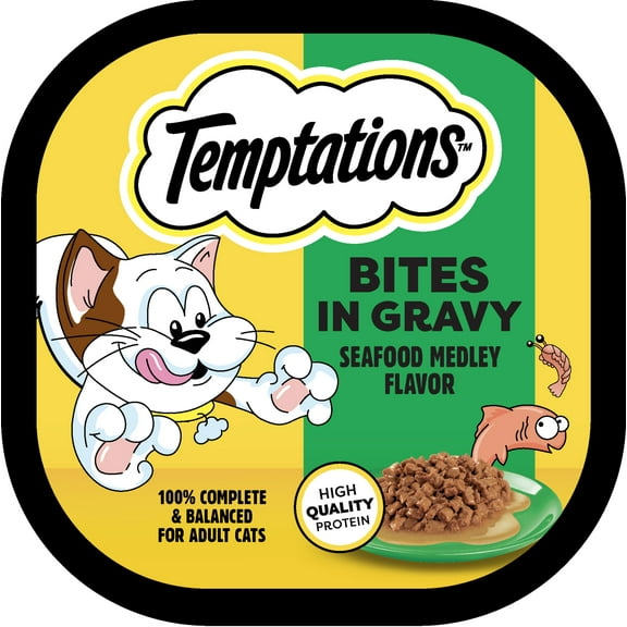 Temptations Bites in Gravy Catnip Fever Flavor Adult Wet Cat Food, 3.5 oz Tray